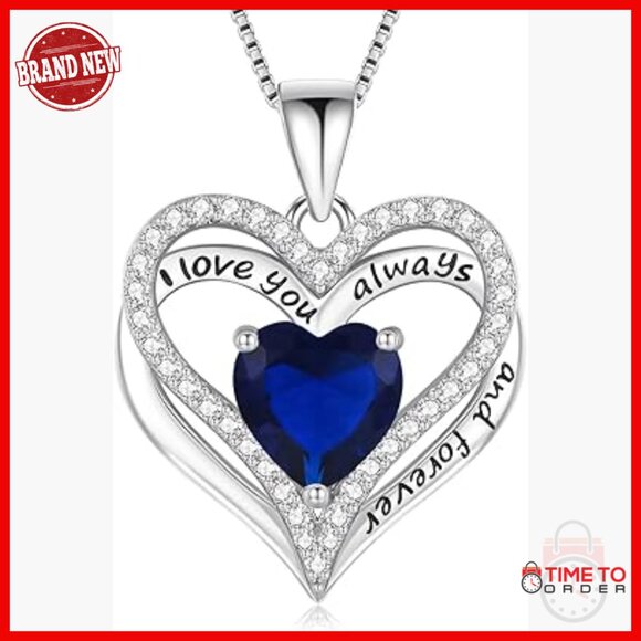 S925 Sterling Silver Heart Pendant Necklace with Birthstone 18.7